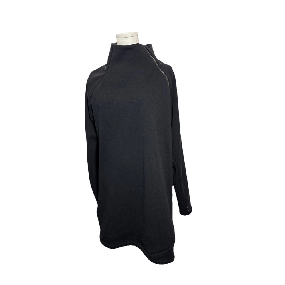 ATHLETA Warm Cozy Karma Mock Neck Side Zip Dress Large Black Thumb Holes